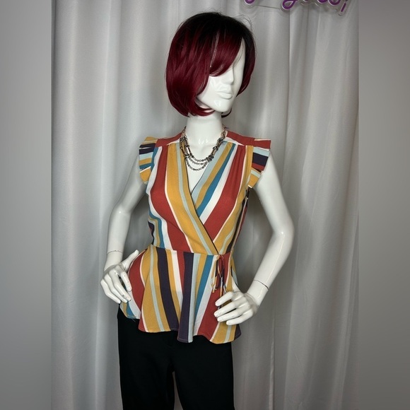 MONTEAU Multicoloured faux wrap/peplum top - Picture 1 of 9